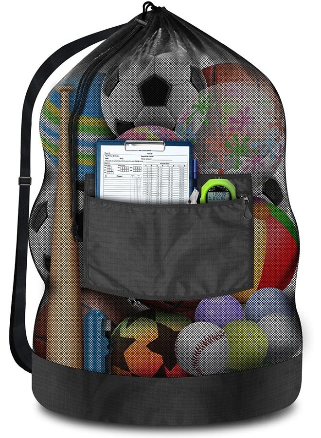 Extra Large Sports Ball Bag：Mesh Soccer Team Balls Bag(100L Extra Large Capacity 10-12Balls), Drawstring Mesh Ball Bag with Zipper Pocket, Sports Equipment Storage Organizer Hold for Gym, Beach, Cloth, Swimming Gears - Image 1