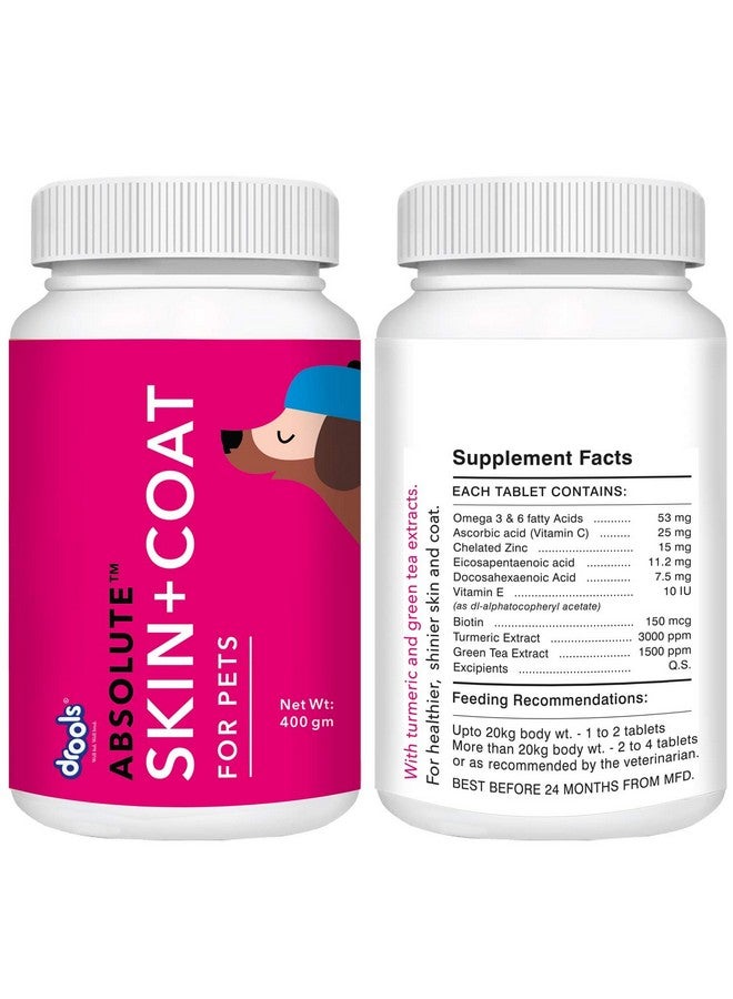 Drools Absolute Dog Supplement Tablet, Skin + Coat 400g 110 Pieces Jar - Image 2