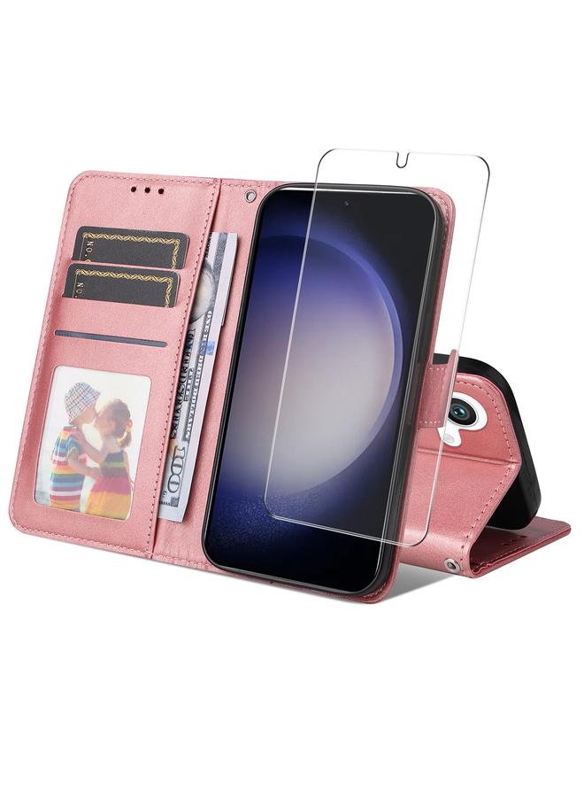Case For Samsung Galaxy S25 5G Card Wallet Calf Texture Leather Phone Case with Screen Film