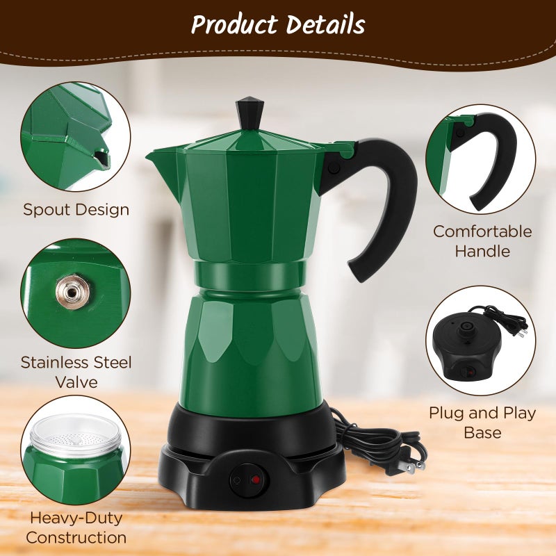 Lemosae Coffee Pot 6 Cup Electric Espresso Coffee Maker Italian Moka Maker 300ml Portable Aluminum Espresso Machine Cafetera Moka Pot with Detachable Base, Gift for Home Travel(Dark Green) - Image 4