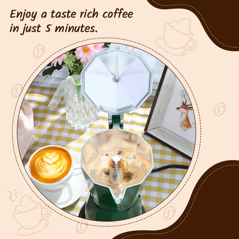 Lemosae Coffee Pot 6 Cup Electric Espresso Coffee Maker Italian Moka Maker 300ml Portable Aluminum Espresso Machine Cafetera Moka Pot with Detachable Base, Gift for Home Travel(Dark Green) - Image 3