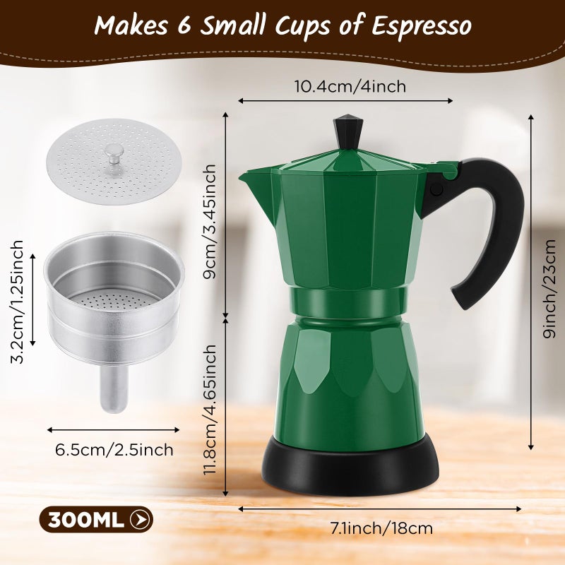 Lemosae Coffee Pot 6 Cup Electric Espresso Coffee Maker Italian Moka Maker 300ml Portable Aluminum Espresso Machine Cafetera Moka Pot with Detachable Base, Gift for Home Travel(Dark Green) - Image 2