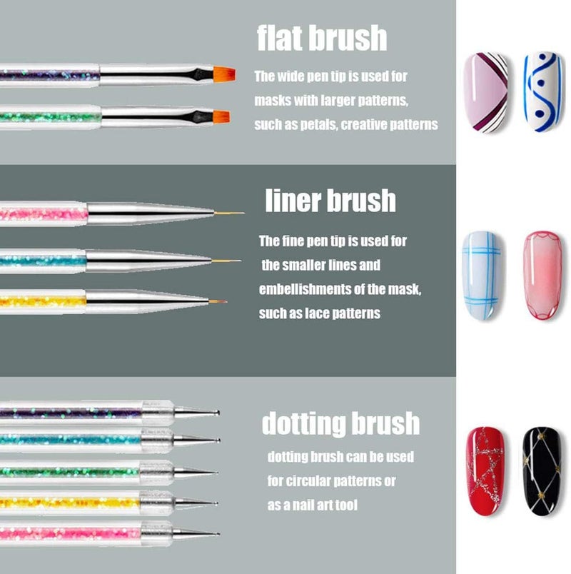 KASTWAVE Nail Art Brushes, 5Pcs Double Ended Brush & Dotting Tool Kit, Including Nail Liner Brush and Nail Dotting Pens for Nail Art Nail Salon - Image 3