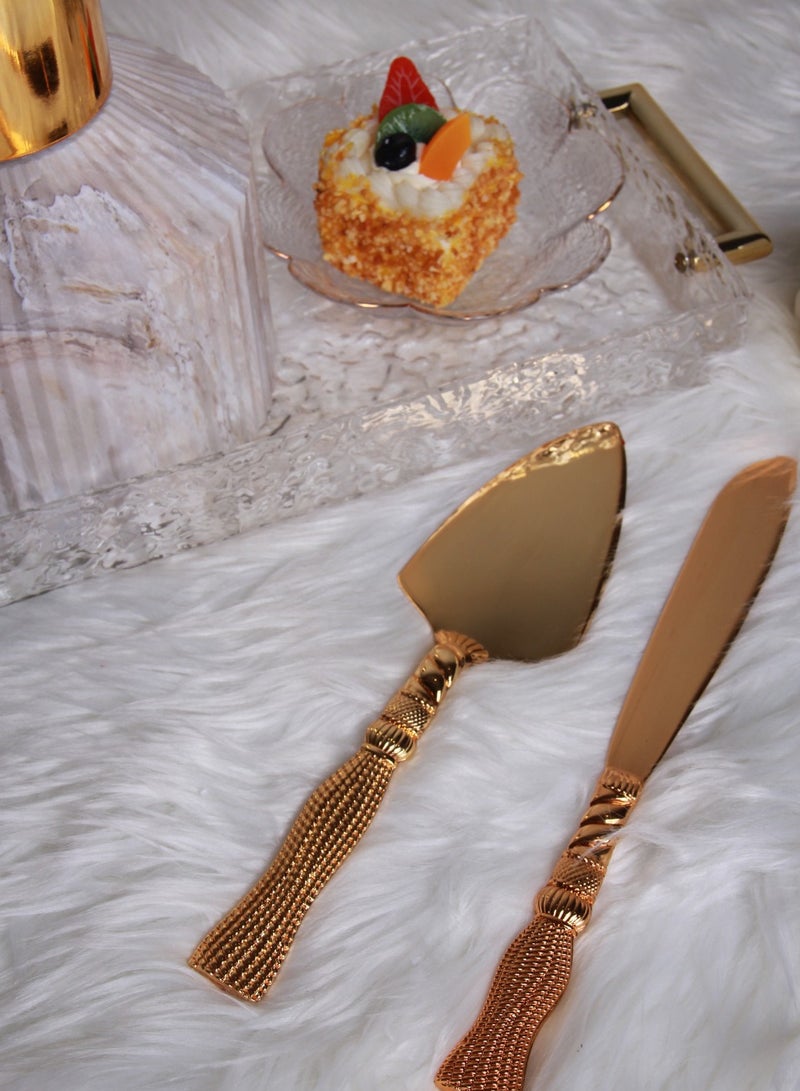 MARS Q 2-Piece Cake Cutlery Set With Handles Deluxe Design Gold - Image 1