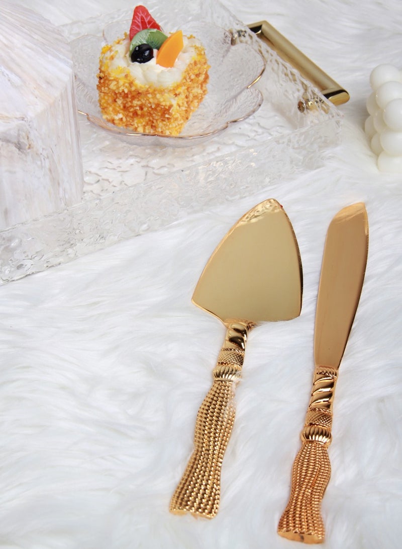 MARS Q 2-Piece Cake Cutlery Set With Handles Deluxe Design Gold - Image 2