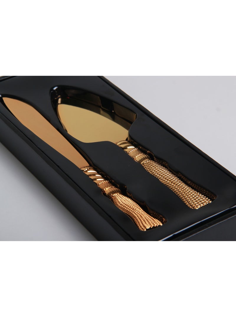 MARS Q 2-Piece Cake Cutlery Set With Handles Deluxe Design Gold - Image 4