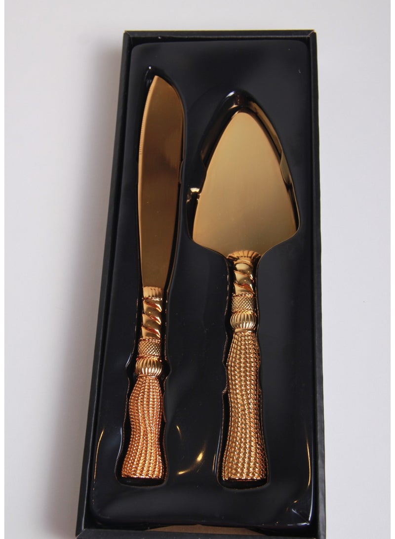 MARS Q 2-Piece Cake Cutlery Set With Handles Deluxe Design Gold - Image 3