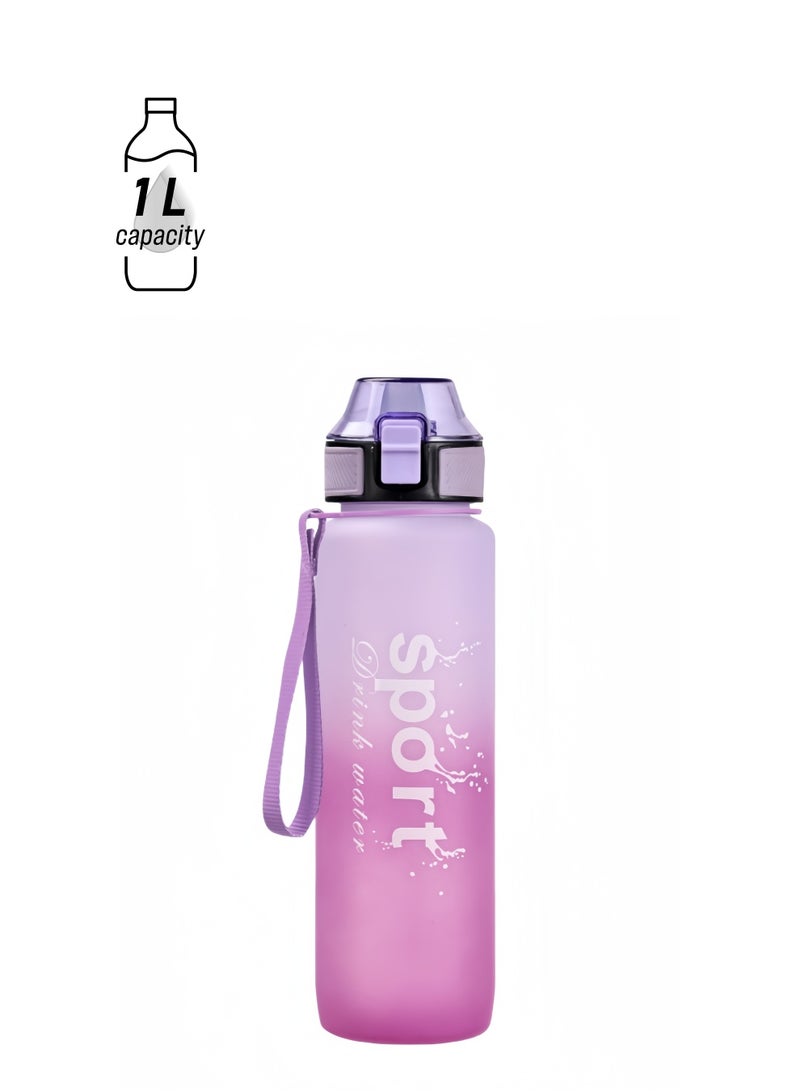 nihao New Sports Water Bottle,Tumbler, Soft Spout, Frosted, Gradient Water Cup Sports Cup Letter Straw Cup Large Capacity Tote Cup Fitness Plastic Cup Water Bottle, Purple-1000ML  - Image 1