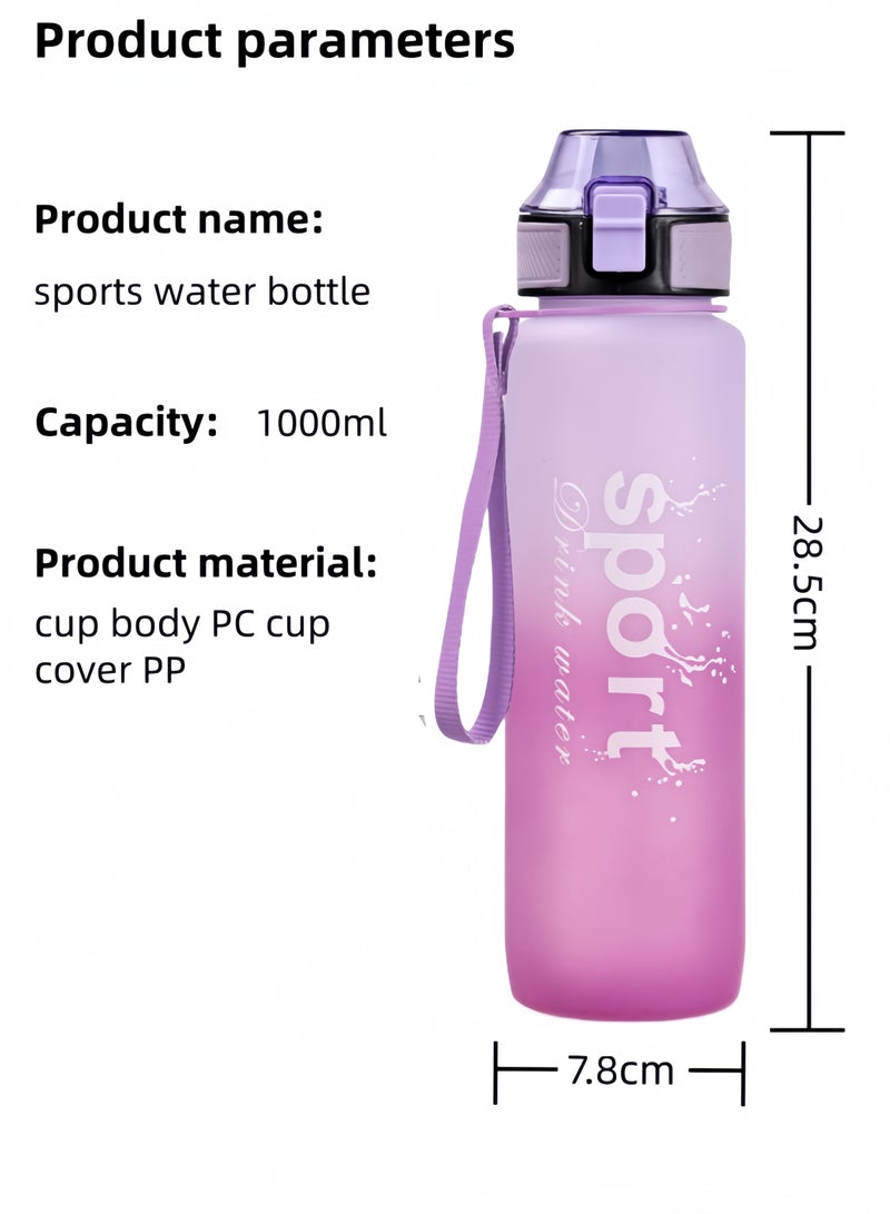 nihao New Sports Water Bottle,Tumbler, Soft Spout, Frosted, Gradient Water Cup Sports Cup Letter Straw Cup Large Capacity Tote Cup Fitness Plastic Cup Water Bottle, Purple-1000ML  - Image 3