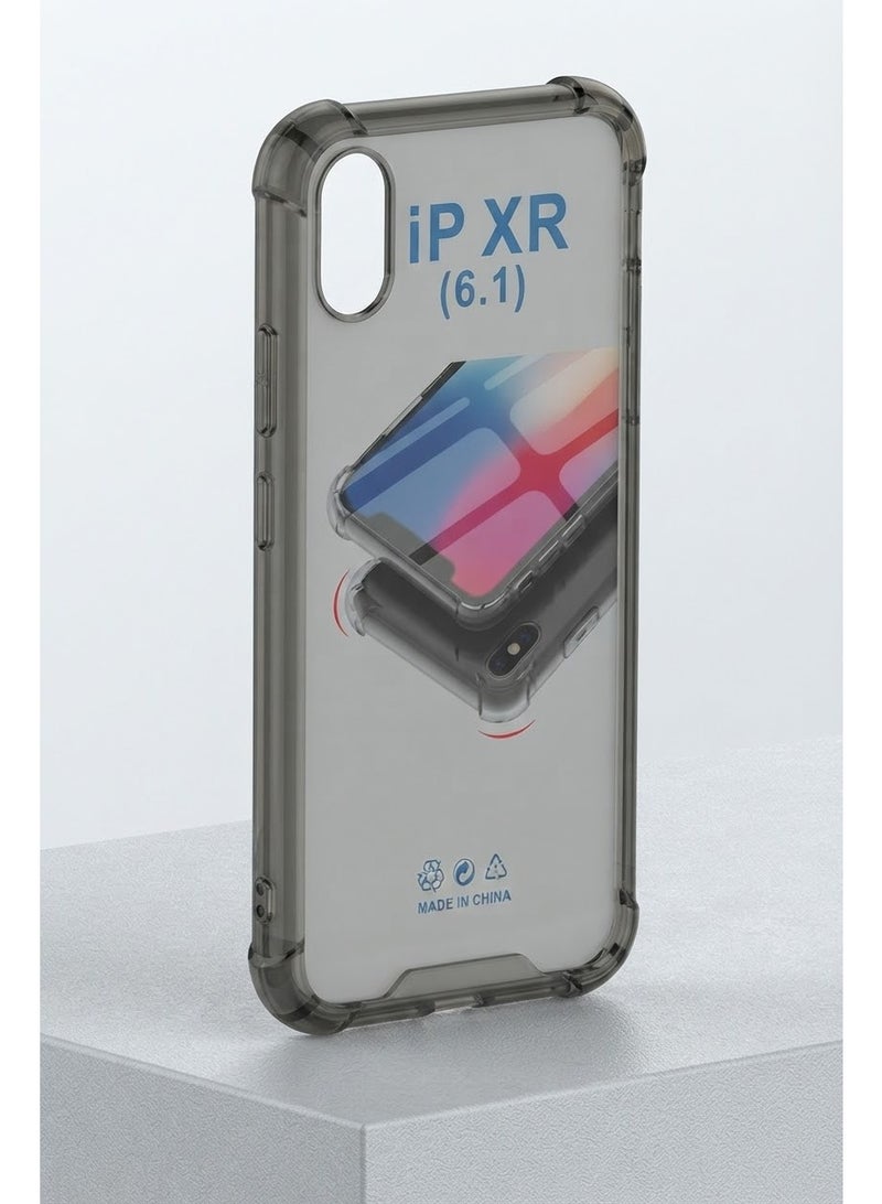 جراب حماية شفاف غامق (أسود سموكي) مع واقي شاشة زجاجي لهاتف آيفون XR - Image 1