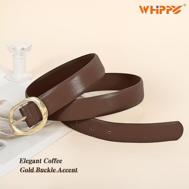 WHIPPY Leather Belt for Women Casual Waist Belt with Gold Buckle Fashion Ladies Belt for Jeans Pants Dress - Image 2