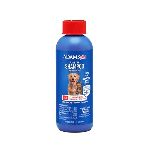 ADAMS Plus Flea & Tick Shampoo with Precor IGR for Cats, Kittens, Dogs & Puppies Over 12 Weeks Of Age, Sensitive Skin Flea Treatment, Kills Adult Fleas, Flea Eggs, Ticks, and Lice, 6 Ounces - Image 1
