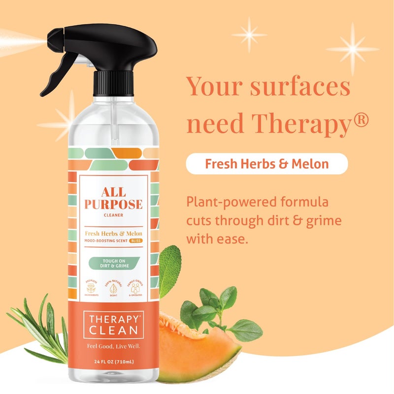Therapy Clean All Purpose Cleaning Spray - Fresh Herbs & Melon 24 fl. oz - 100% Natural Scent, Kitchen Surface Counter, Surface Cleaner, Non Toxic All Purpose Cleaner Spray - Image 2