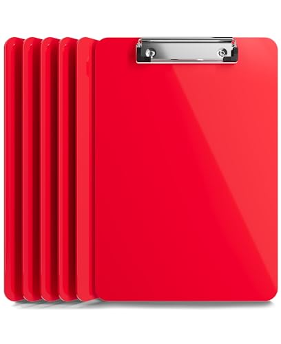 Office Solutions Direct Plastic Clipboards (Set of 6) Multi Pack Clipboard (Red) Strong 12.5 x 9 Inch | Holds 100 Sheets! Acrylic Clipboards with Low Profile Clip | Cute Aesthetic College School Supplies for Girls and Boys - Image 1