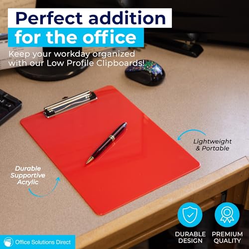 Office Solutions Direct Plastic Clipboards (Set of 6) Multi Pack Clipboard (Red) Strong 12.5 x 9 Inch | Holds 100 Sheets! Acrylic Clipboards with Low Profile Clip | Cute Aesthetic College School Supplies for Girls and Boys - Image 3