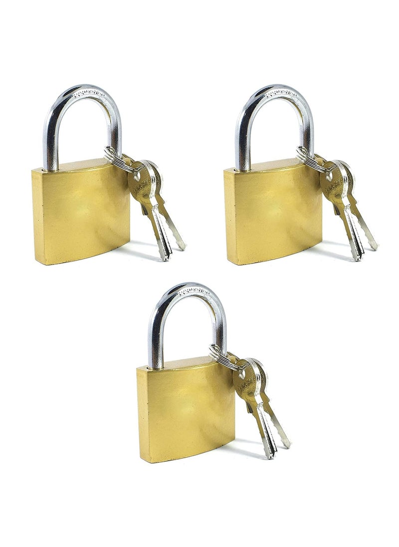 Lock Padlock with Keys 32 mm Strong Shackle for Home Door Room Shutters Gates Medium Security Pack of 3  - Image 1
