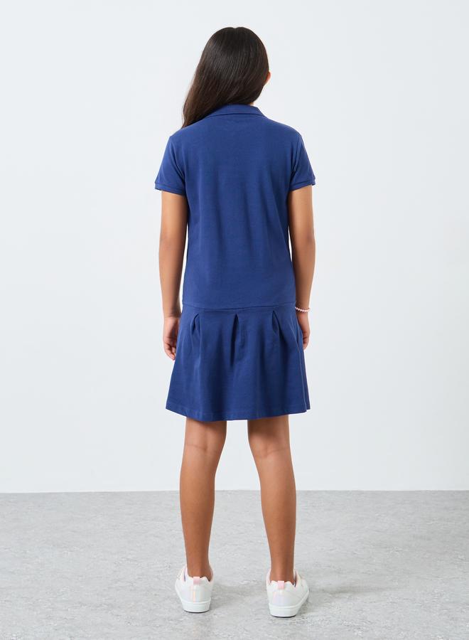 Styli Girls Navy Blue Cotton Polo T-Shirt Dress - Image 4