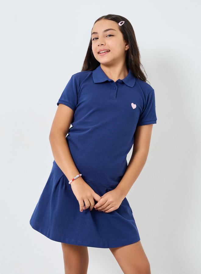 Styli Girls Navy Blue Cotton Polo T-Shirt Dress - Image 2