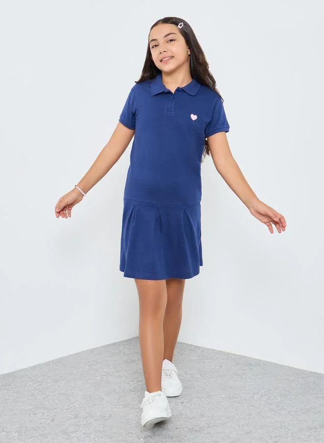 Styli Styli Girls Navy Blue Cotton Polo T-Shirt Dress