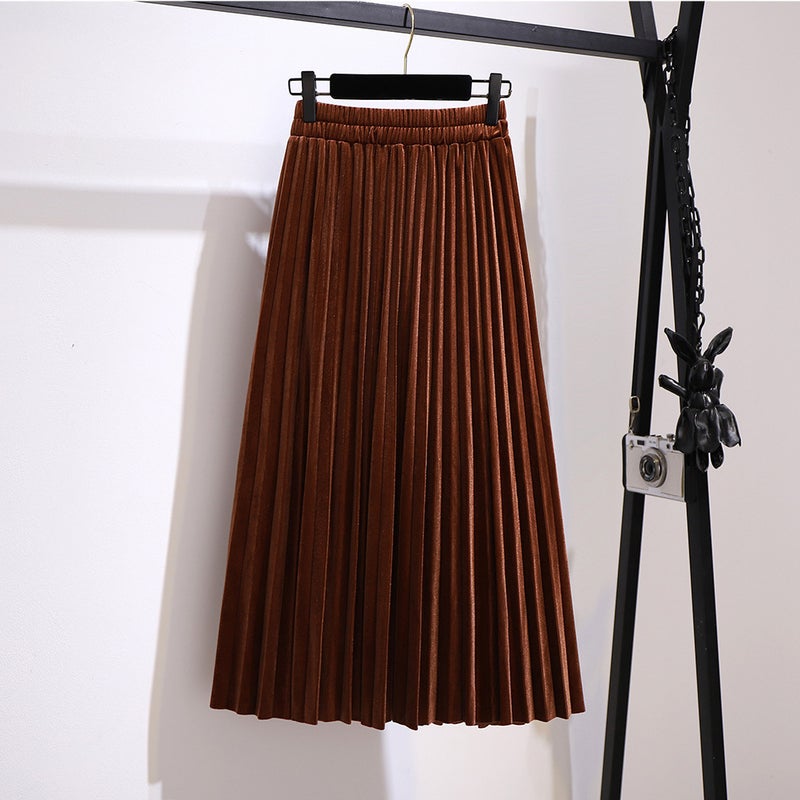 Plus Size Womens Pleated Skirt Autumn 2024 Brown (shipped within 10 days) 