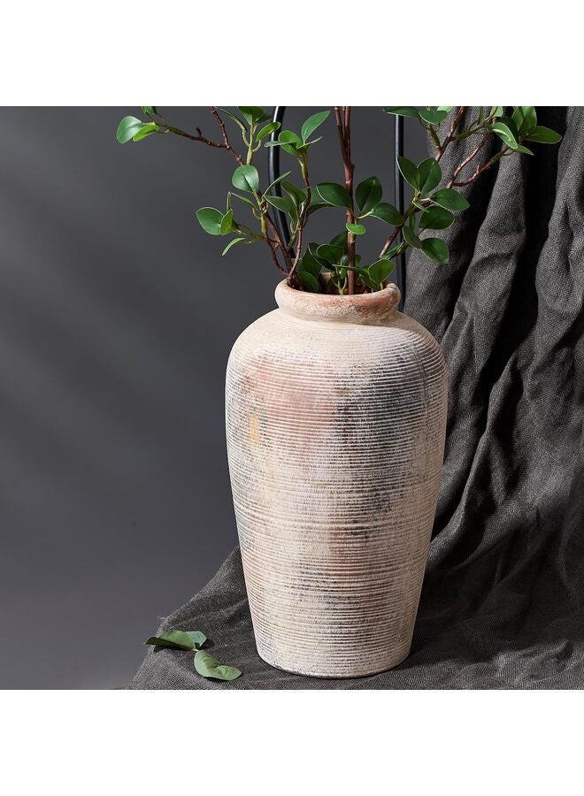 مزهرية سيراميك ريفية كبيرة، 11 بوصة، مزهرية طويلة مزخرفة بتصميم ريفي بسيط لتزيين المنزل، وتزيين الرفوف، وتزيين طاولة المدخل - Image 5