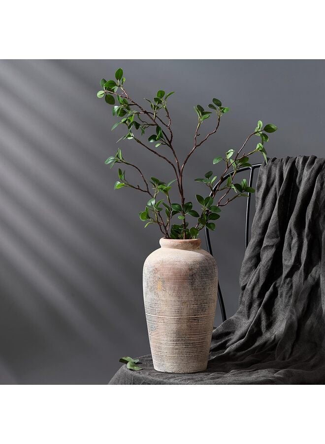 مزهرية سيراميك ريفية كبيرة، 11 بوصة، مزهرية طويلة مزخرفة بتصميم ريفي بسيط لتزيين المنزل، وتزيين الرفوف، وتزيين طاولة المدخل - Image 3