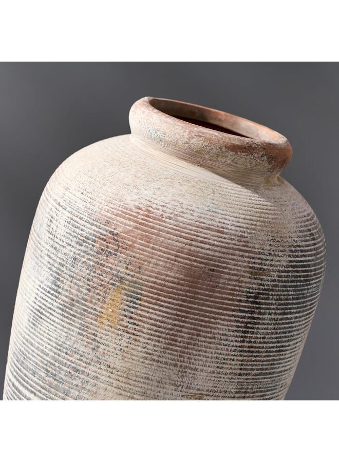 مزهرية سيراميك ريفية كبيرة، 11 بوصة، مزهرية طويلة مزخرفة بتصميم ريفي بسيط لتزيين المنزل، وتزيين الرفوف، وتزيين طاولة المدخل - Image 2