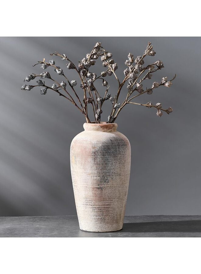 مزهرية سيراميك ريفية كبيرة، 11 بوصة، مزهرية طويلة مزخرفة بتصميم ريفي بسيط لتزيين المنزل، وتزيين الرفوف، وتزيين طاولة المدخل - Image 1