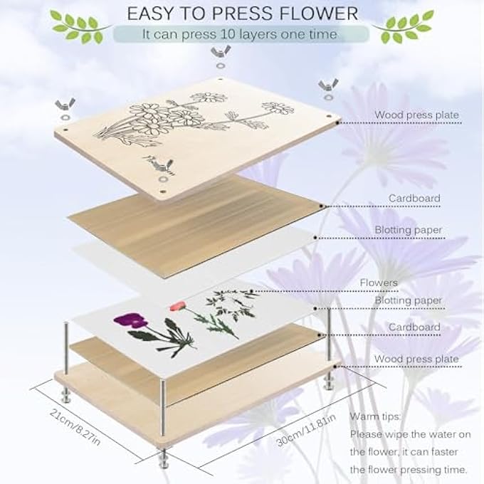 THE WHITE SHOP LARGE FLOWER PRESS KIT FOR ADULTS, 10 LAYERS 11.8 X 8.3 INCHES DIY WOOD FLOWER LEAF PLANT PRESS KIT FLOWER PRESSING KIT, GREAT GIFT FOR DIY ARTS AND CRAFTS LOVERS - Image 3