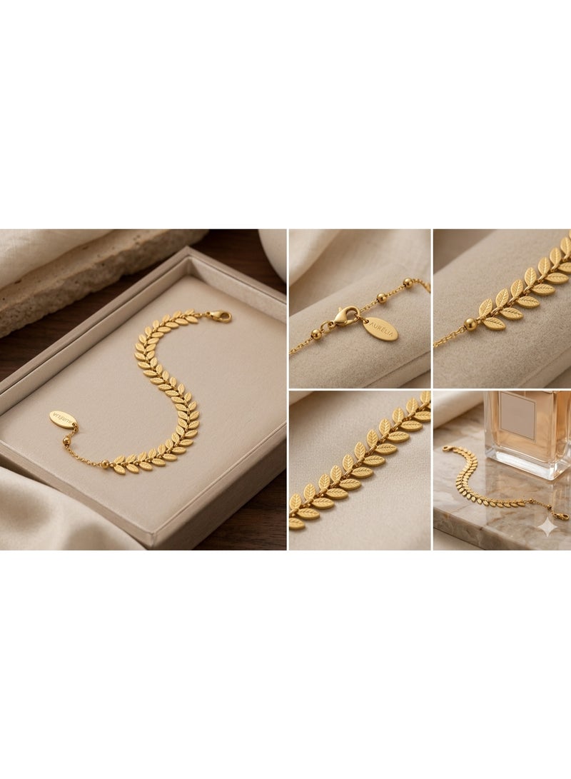 Women's Golden Stainless Steel Leaf Bracelet - Premium Fashion Jewelry. - Image 1