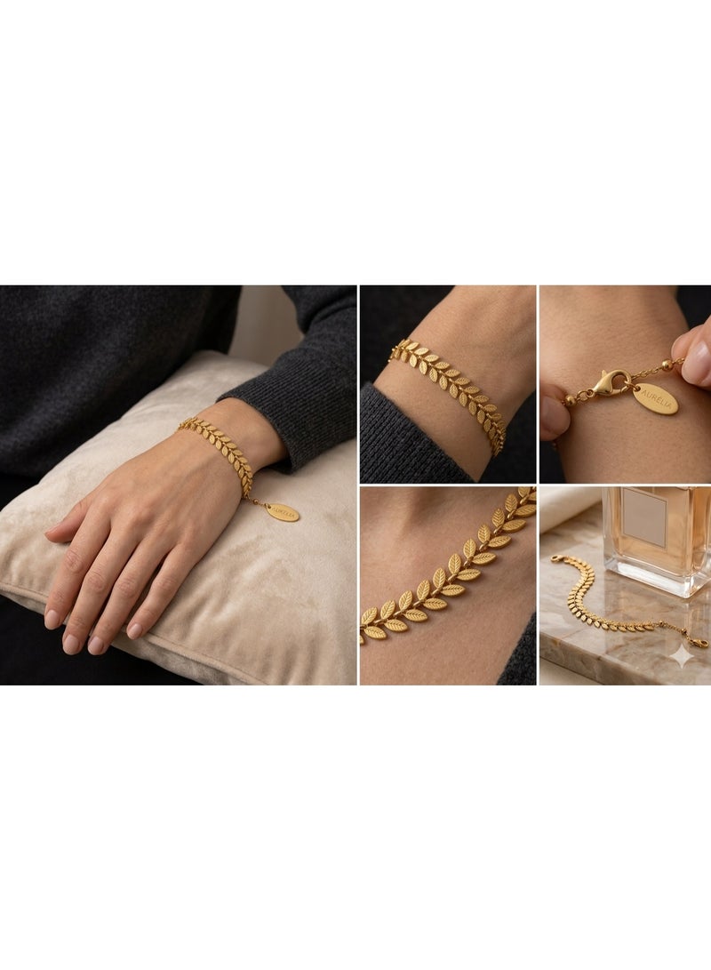 Women's Golden Stainless Steel Leaf Bracelet - Premium Fashion Jewelry. - Image 2