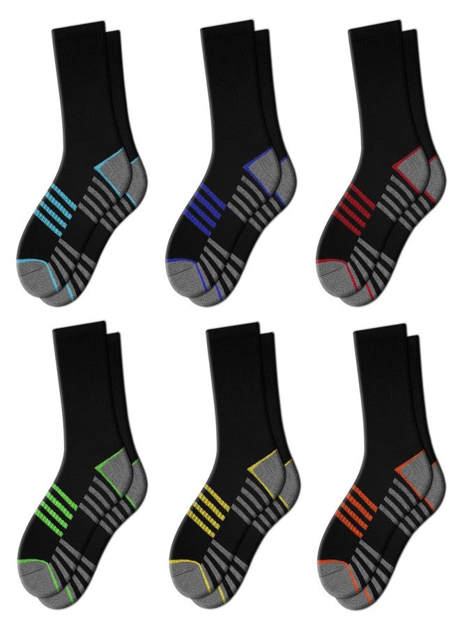 Comfoex Boys Crew Socks For Kids 4-6 6-8 8-10 Years Old Athletic Long Socks With Cushioned Sole 6 Pairs - Image 1