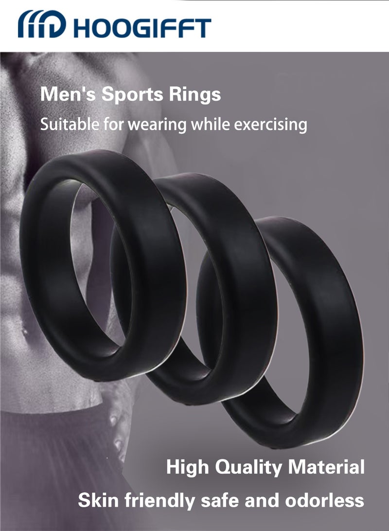 HOOGIFFT Men's Silicone Sports Ring 3 Piece Set Elastic Stretch Tear Resistant Waterproof Wear Resistant Soft Exercise Ring for Home and Outdoor Use - Image 1