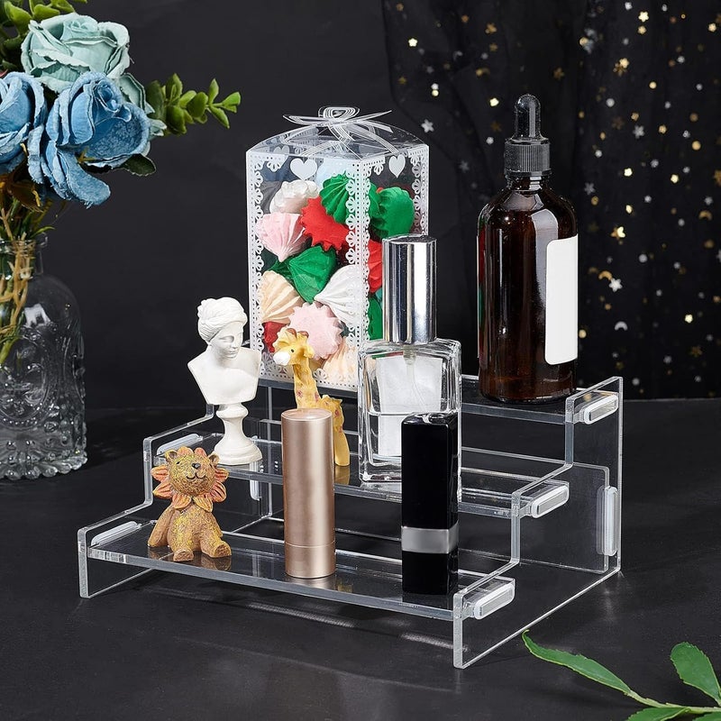 Al Raied ARS® 3-Tier Acrylic Display Riser Stand – Clear Perfume Organizer Shelf for Collectibles, Toys, Action Figures, Skincare & Dessert Display - Image 2