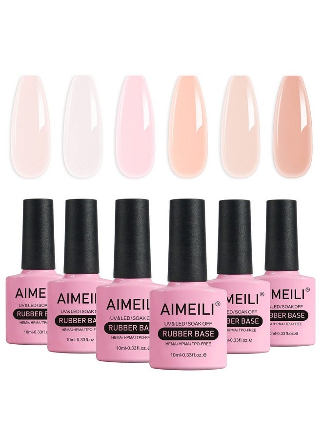 AIMEILI AIMEILI Hema Free Rubber Base Gel For Nails, Soak Off U V LED Clear Sheer Gel Nail Polish, 4 in 1 Nail Strengthen/Enhance/Base Coat/Color Gel Polish Set Of 6pcs X 10ml - Kit 46  - Image 1