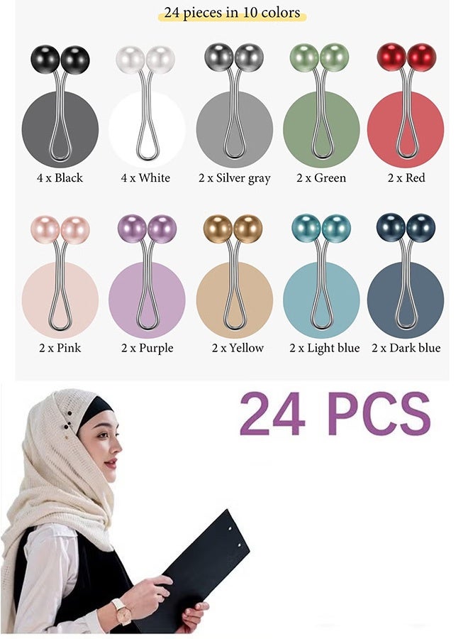 GMORO 24 Pcs Hijab Simulated Pearl Brooch Pins for Women,Headscarf Hijab U Clips,Faux Pearl Scarf Clips Pin-Less Scarf Clips,Scarf Brooch Pin Headscarf Shawl Lady Scarf Hijab Clips-Black - Image 1
