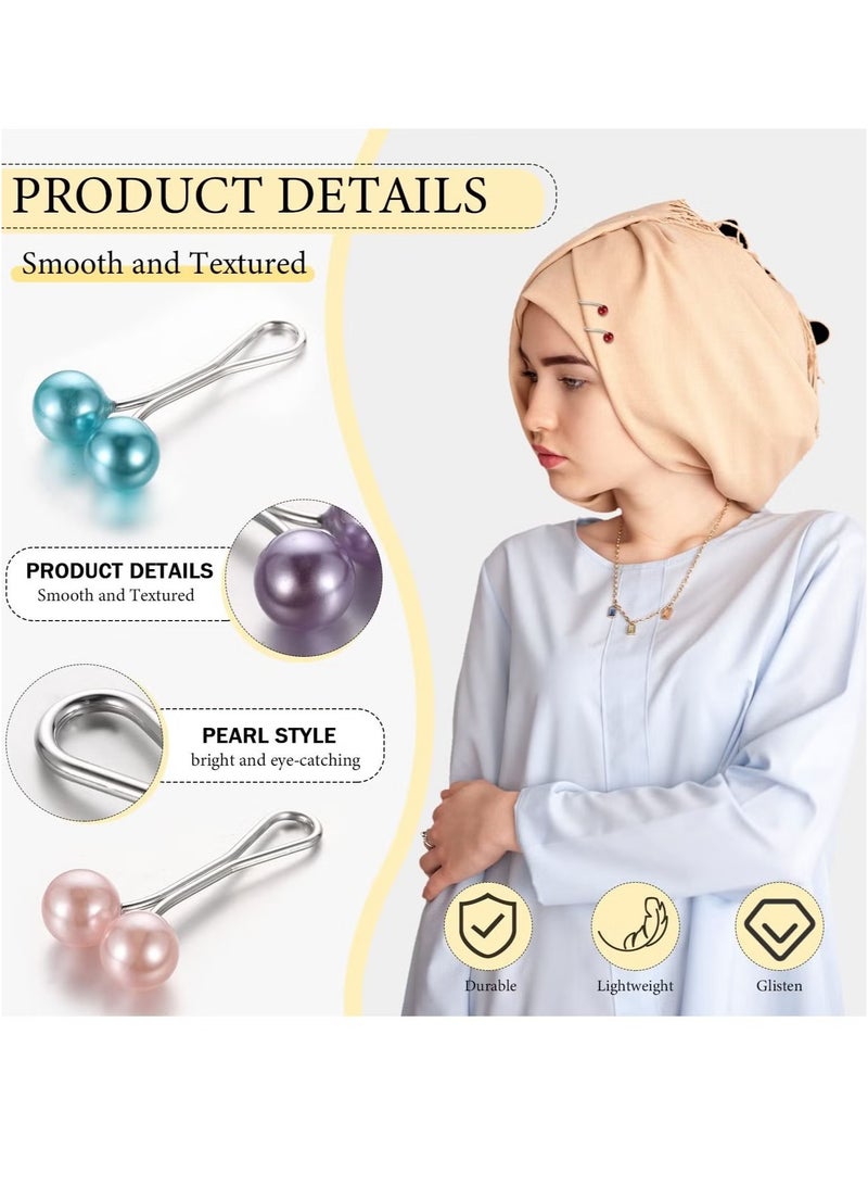 GMORO 24 Pcs Hijab Simulated Pearl Brooch Pins for Women,Headscarf Hijab U Clips,Faux Pearl Scarf Clips Pin-Less Scarf Clips,Scarf Brooch Pin Headscarf Shawl Lady Scarf Hijab Clips-Black - Image 2