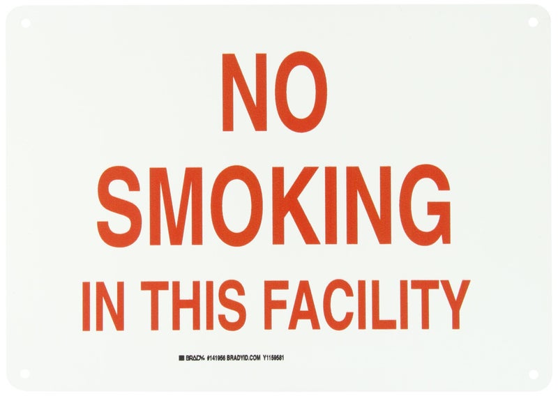 Brady 141956 14" Width x 10" Height B-555 Aluminum, Red on White Sign, Legend "No Smoking In This Facility" - Image 3