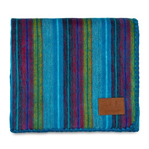 QISU Alpaca Wool Blanket Throw  Large Beautiful Warm Variegated  85 x 65 inches  UltraSoft Hypoallergenic and Breathable  NonItchy or Scratchy Fabric Blue Variegated
