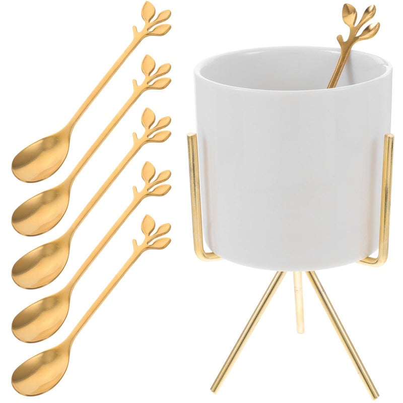White Marble Ceramic Utensil Holder With Iron Rack Spoon Fork Desktop Organizer Set 6 Reusable - Image 2