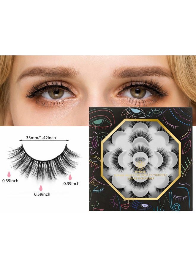 DYSILK False Lashes Fake Eyelashes - Mink Lashes Fluffy 7 Pairs 6D Mink Lashes Wispy Faux Mink Eyelashes Lashes Natural Look Eye Lashes Long Lashes Pack Reusable Eyelashes |007 - Image 3