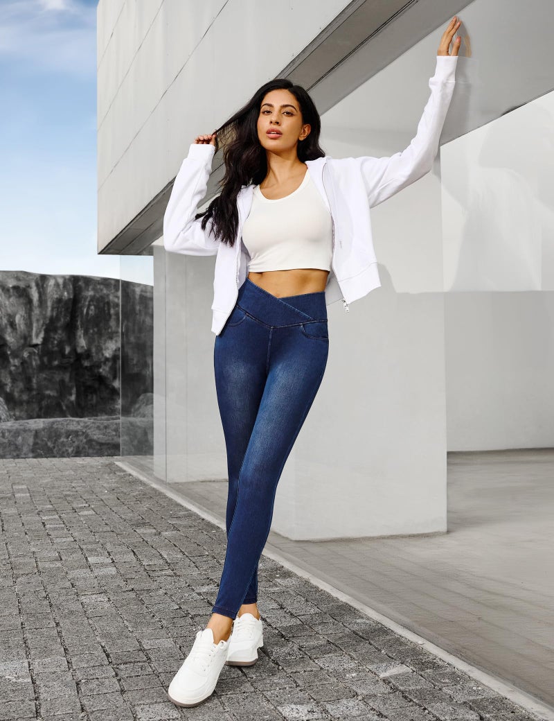 IUGA Stretchy Skinny Jeans for Women High Waist Pull on Jeggings Sweatpant Jeans Tummy Control Jean Leggings with Pockets(Standard, Dark Blue, X-Large) - Image 3