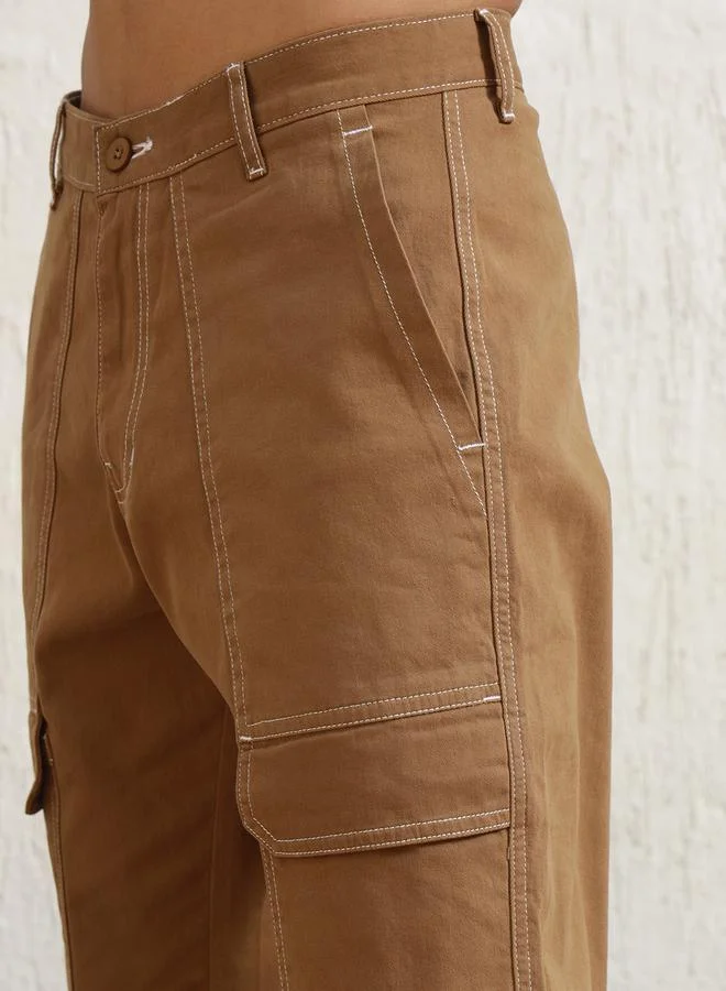 Hubberholme Relaxed Fit Cargo Pants with Contrast Stitch Detail by Styli