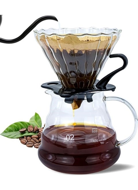 طقم تقطير v60 الة قهوة مكونة من قمع زجاجي وسيرفر زجاجي