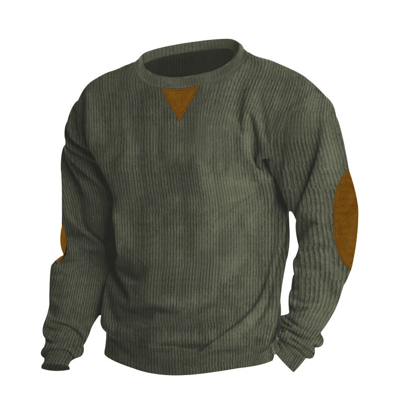 Mens Corduroy Casual Long-Sleeve Sweatshirt Army Green - Image 1