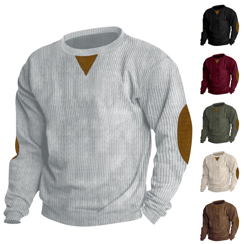 Mens Corduroy Casual Long-Sleeve Sweatshirt Army Green - Image 4