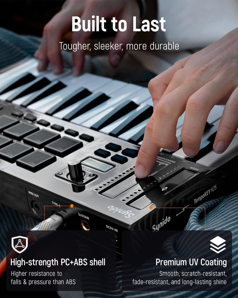 Synido 25 Key USB MIDI Keyboard Controller with 8 Drum Pads, Professional Mini Midi Keyboard with OLED Screen, Beat Maker Machine for Music Production, Black, TempoKey K25 - Image 4