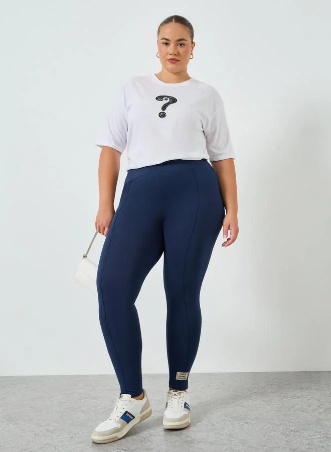 Styli Plus Size Basic Leggings with Badge Detail