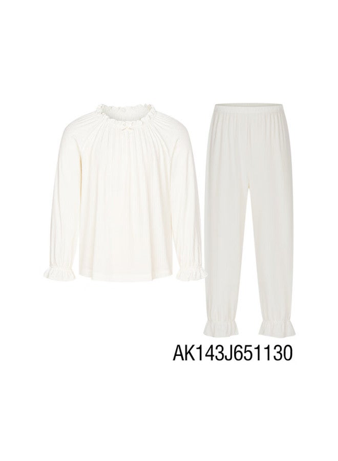 Aimer Kids Girls' Antibacterial And Anti-mite Pajama Set Homewear - Vanilla White, Size 120 - Image 4