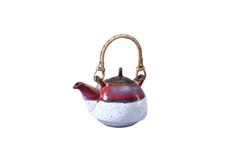 Caffeine Ceramic Handmade Pink White Studio Kettle with Jute Set of 1 - Image 1